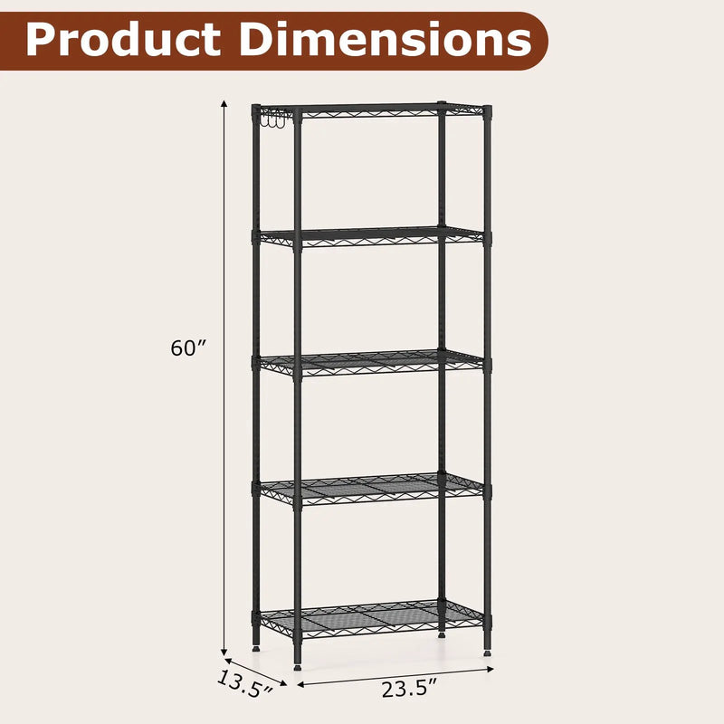 5-Tier Metal Storage Shelving Unit with V-Shaped Wire Rack and 750 LBS Capacity-Black by DirectDeals