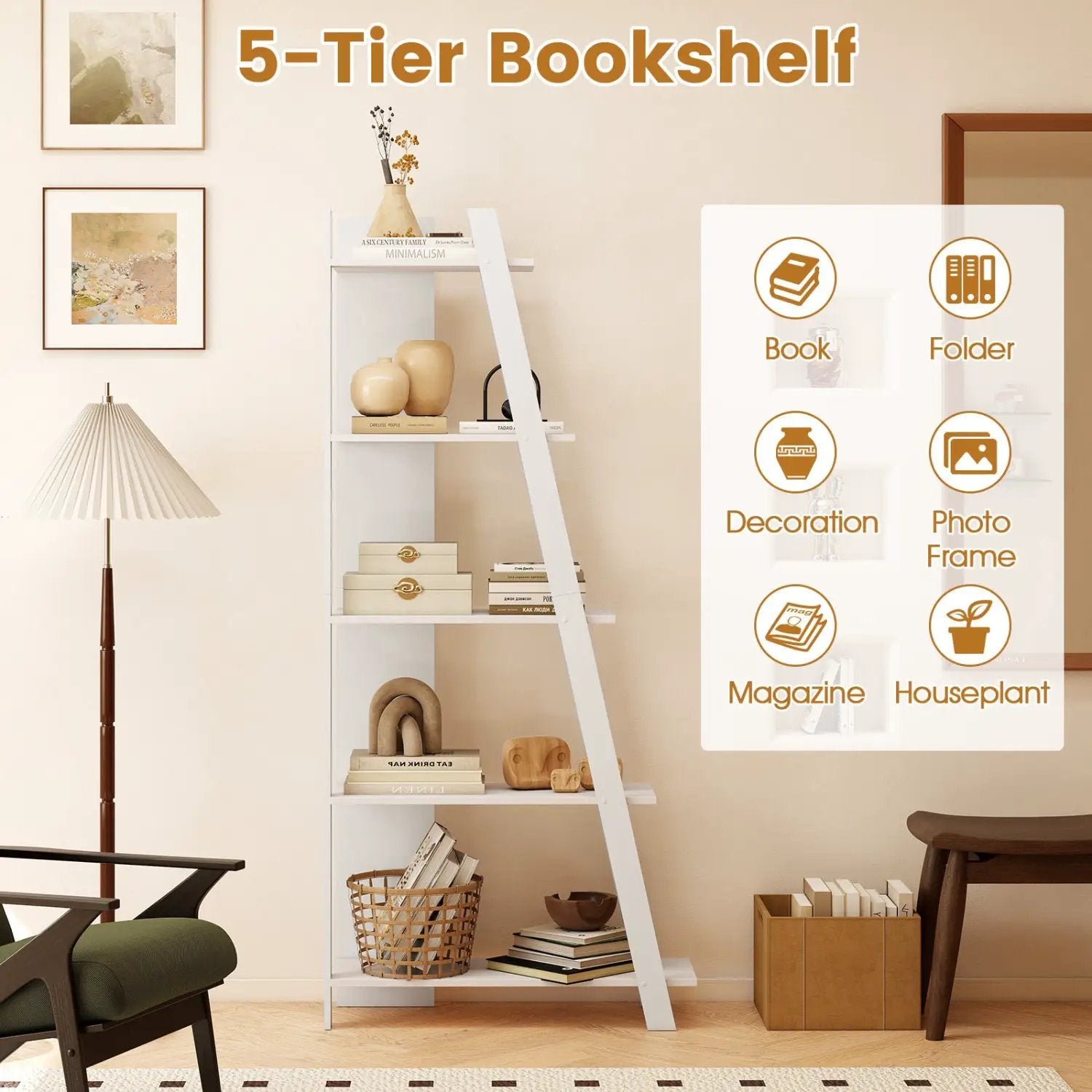 5-Tier Vertical Bookshelf for Small Spaces, 79" Tall by DirectDeals