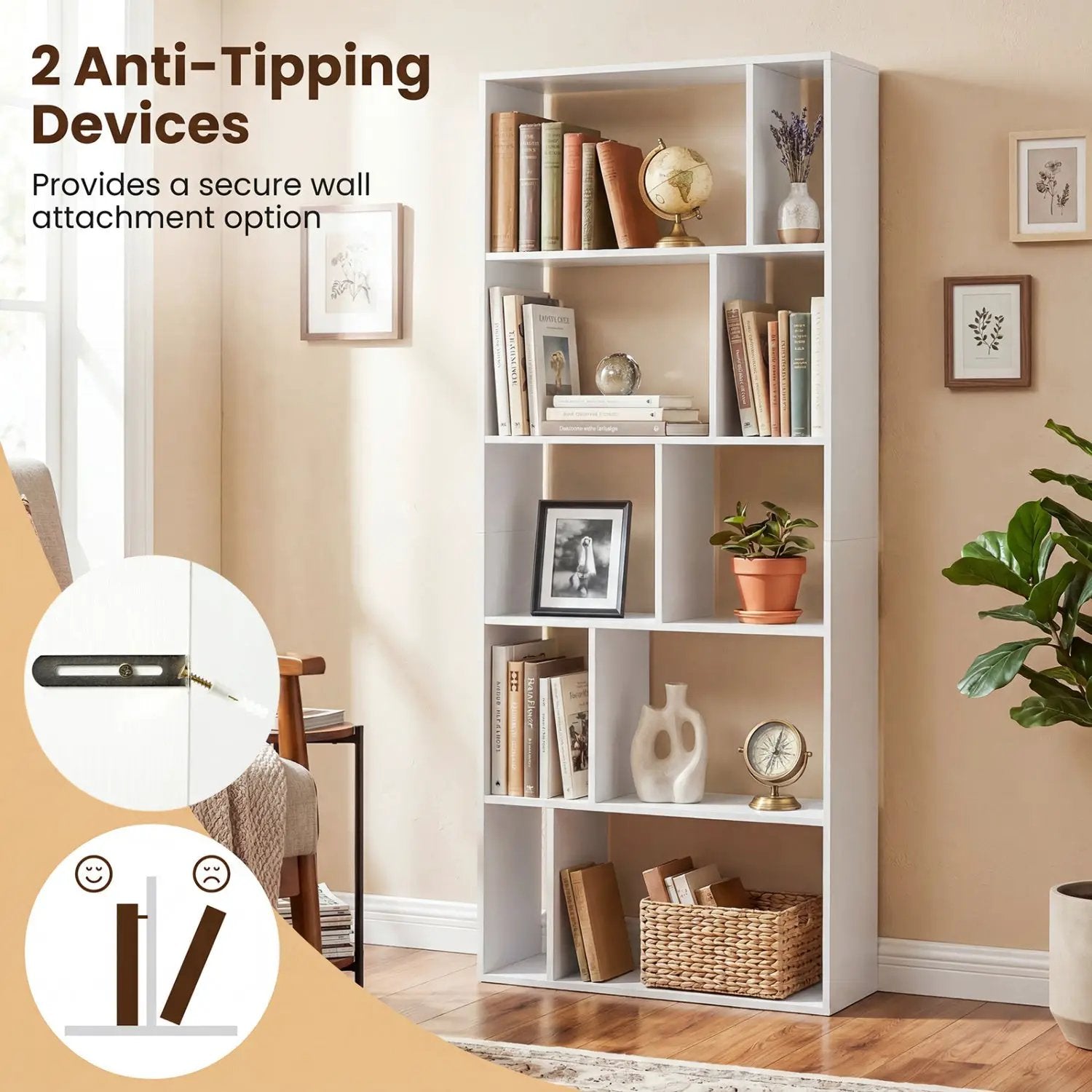 5-Tier Bookshelf with Open Back and Anti-Tipping Kit by DirectDeals