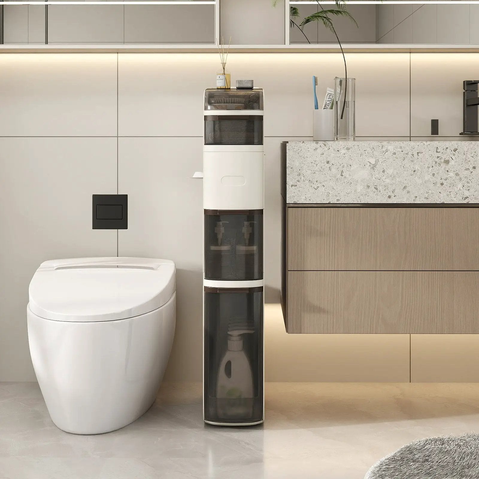 5-Tier Narrow Bathroom Storage Cabinet with Drawers and Tissue Box by DirectDeals