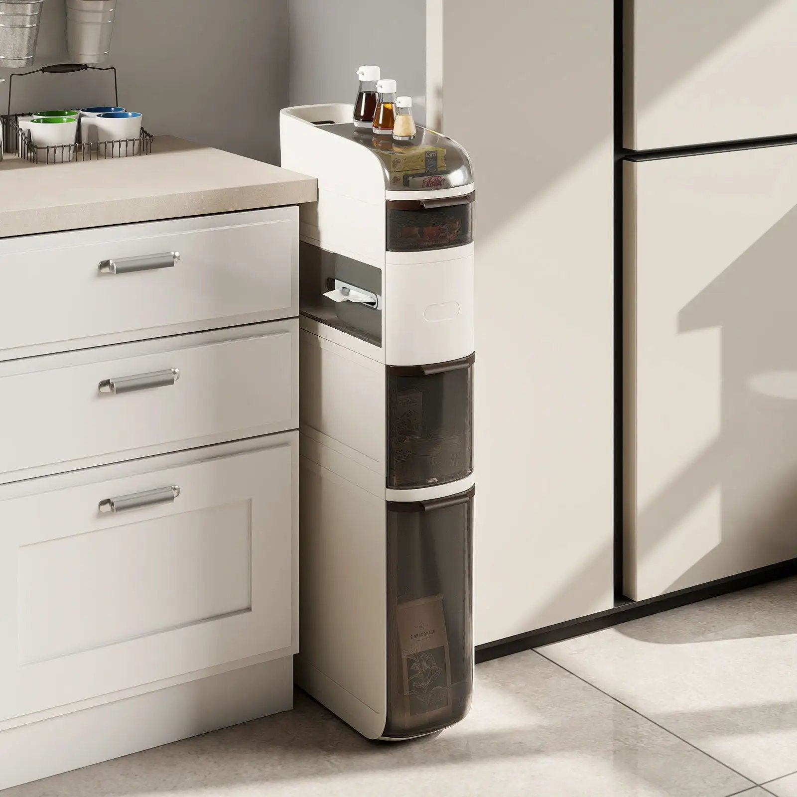 5-Tier Narrow Bathroom Storage Cabinet with Drawers and Tissue Box by DirectDeals