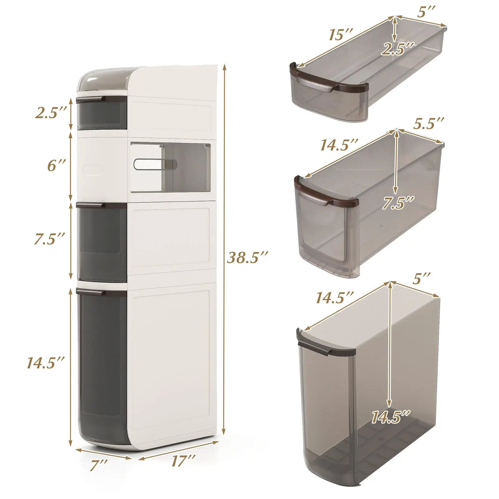 5-Tier Narrow Bathroom Storage Cabinet with Drawers and Tissue Box by DirectDeals