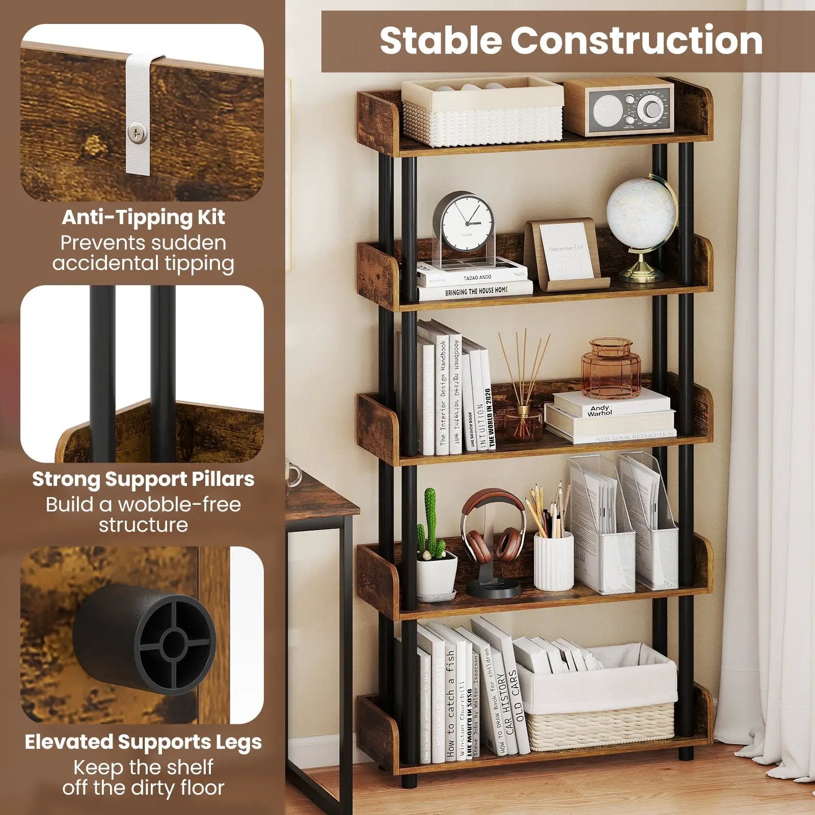 5-Tier Open Bookcase with Industrial Storage Unit by DirectDeals