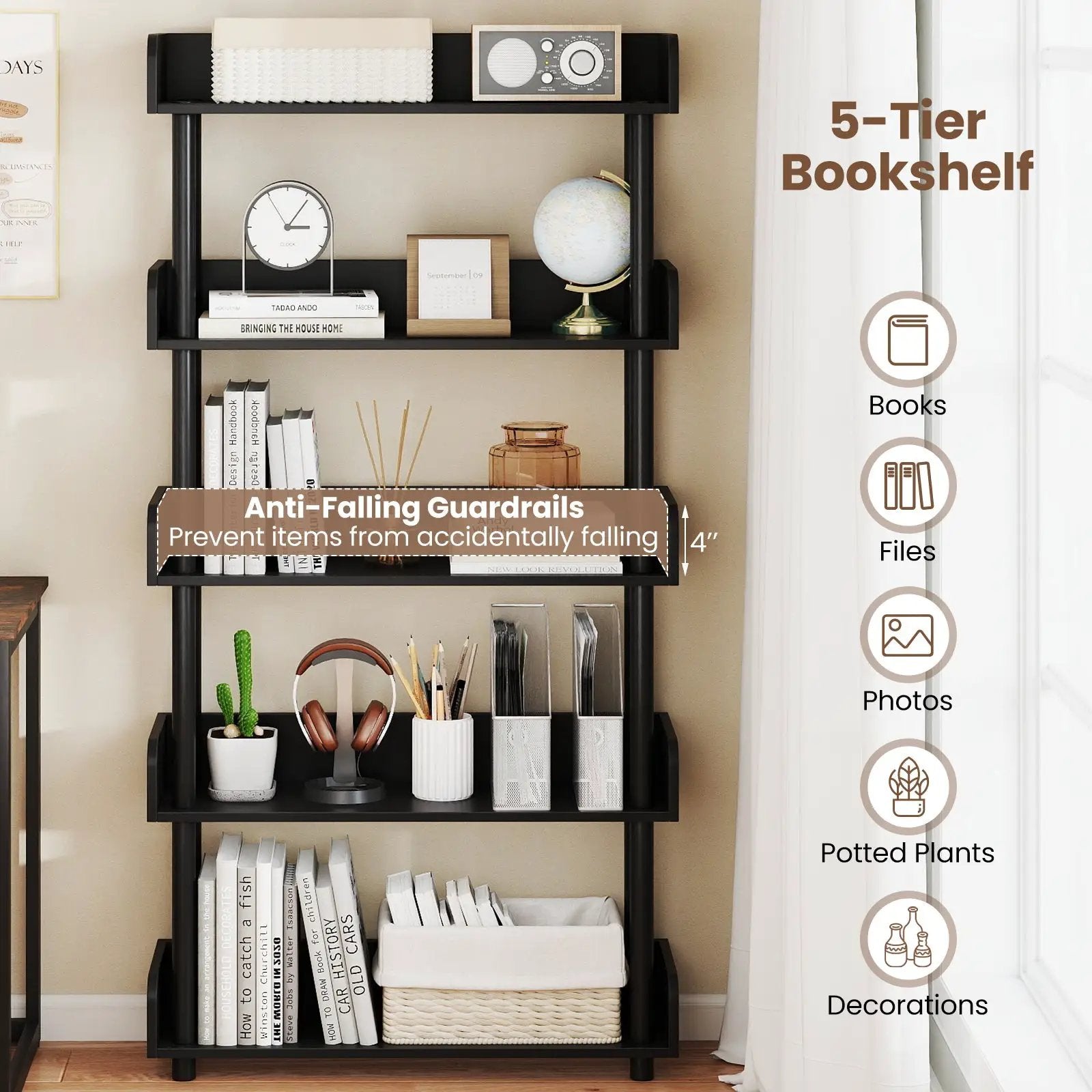 5-Tier Open Bookcase with Industrial Storage Unit by DirectDeals