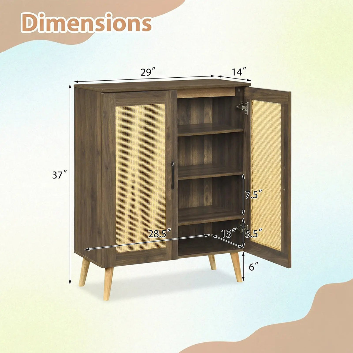 5-Tier Rattan Shoe Cabinewith 3 Removable Shelves, photo 7 of 16
