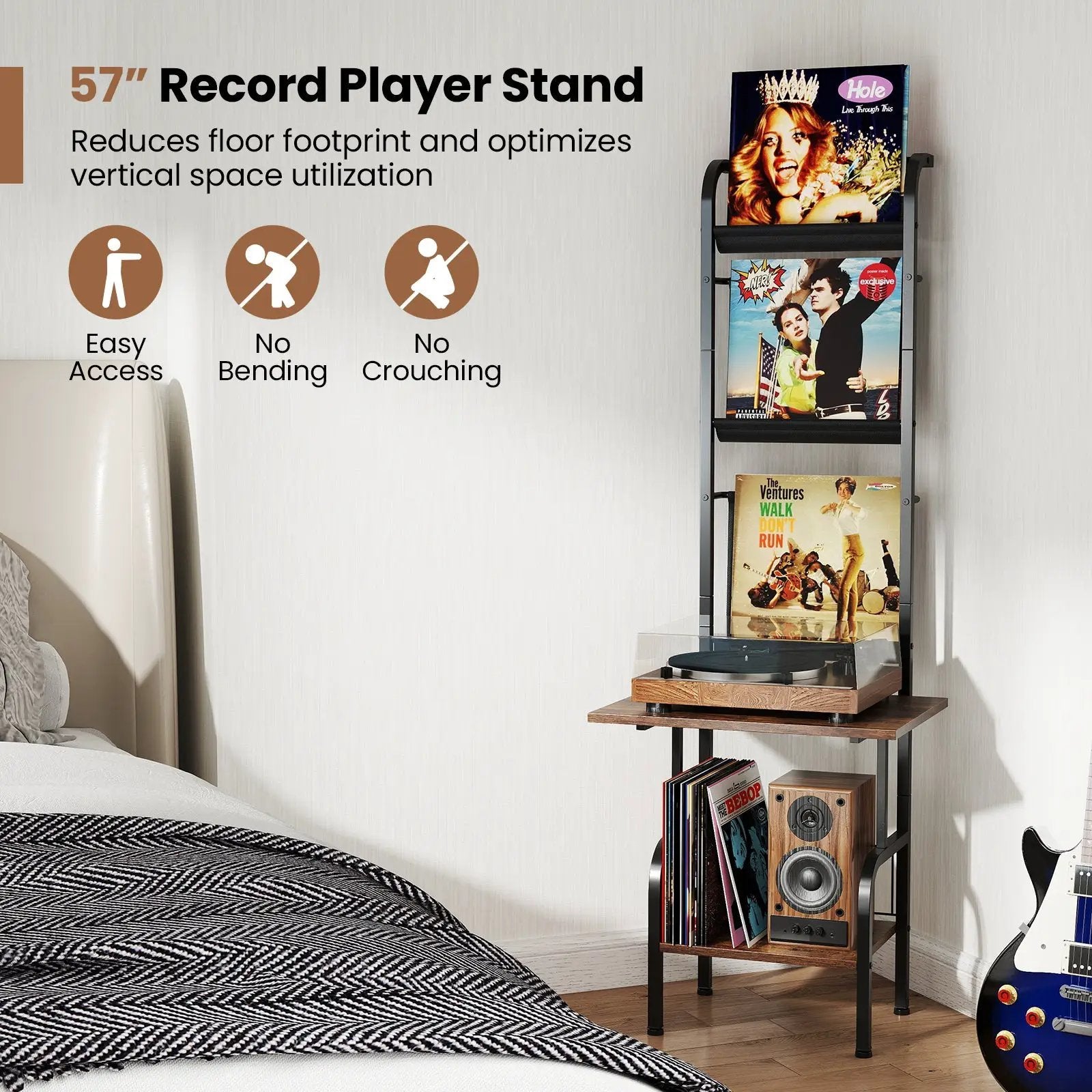 5-Tier Record Player Stand with Vinyl Display Shelf and Record Holder by DirectDeals