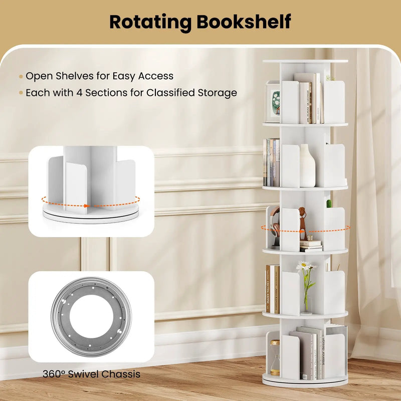 5-Tier Rotating Bookshelf 360¬∞ Display Rack with Dividers and Anti-falling Baffles by DirectDeals