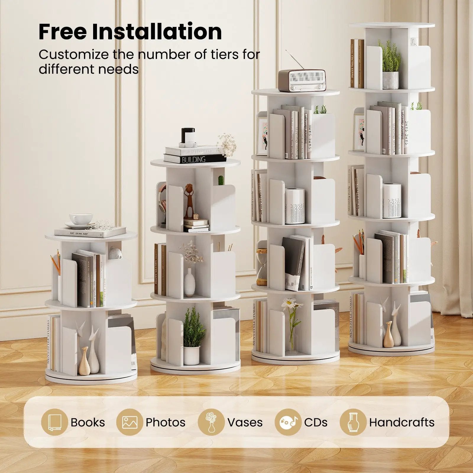 5-Tier Rotating Bookshelf 360¬∞ Display Rack with Dividers and Anti-falling Baffles by DirectDeals