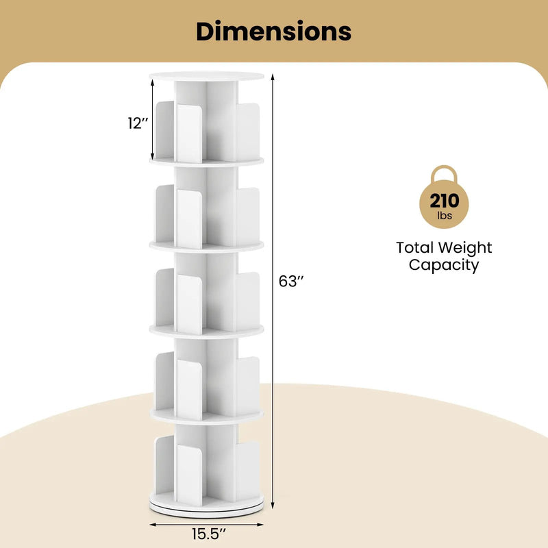 5-Tier Rotating Bookshelf 360¬∞ Display Rack with Dividers and Anti-falling Baffles by DirectDeals