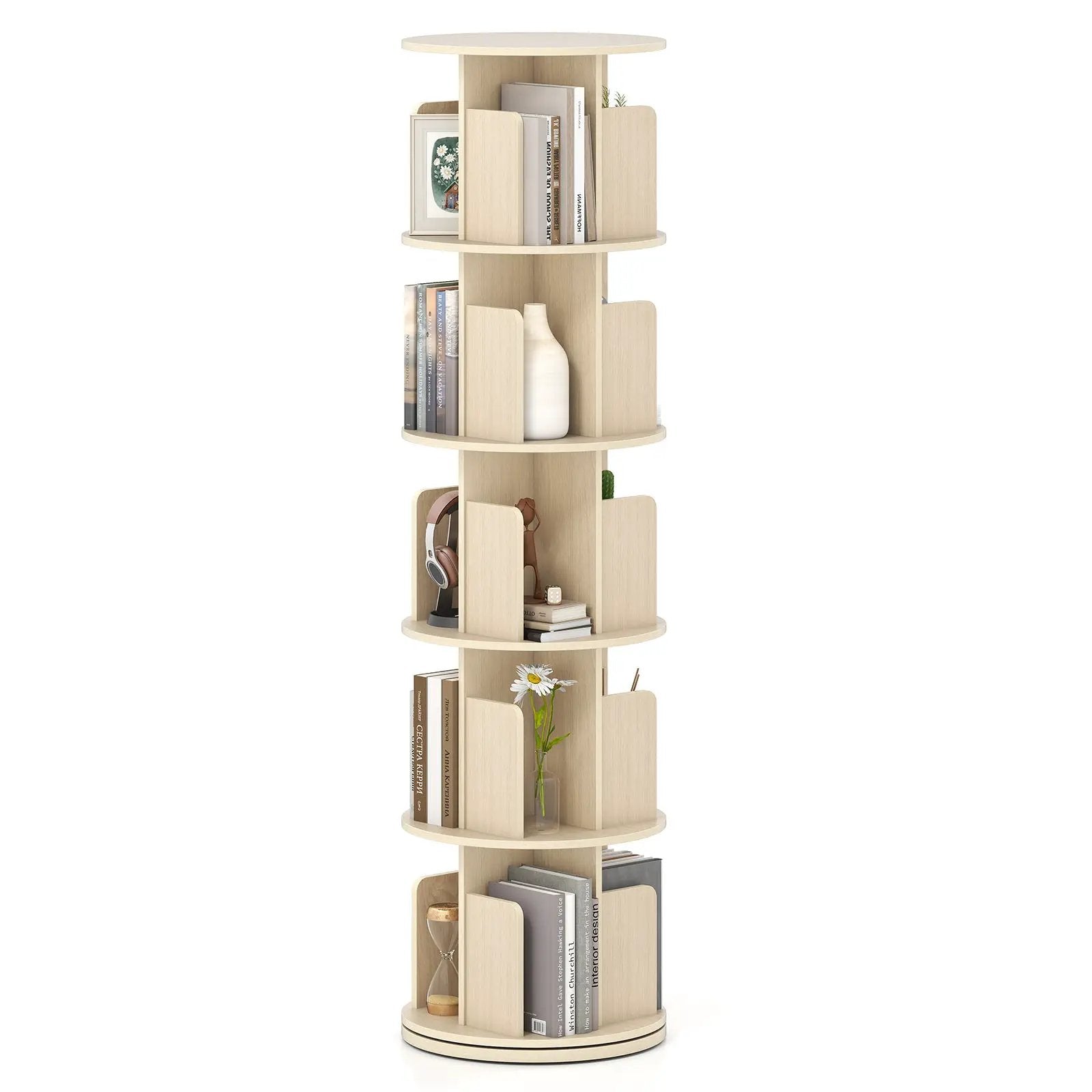 5-Tier Rotating Bookshelf 360¬∞ Display Rack with Dividers and Anti-falling Baffles by DirectDeals