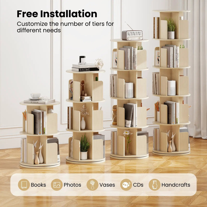 5-Tier Rotating Bookshelf 360¬∞ Display Rack with Dividers and Anti-falling Baffles by DirectDeals