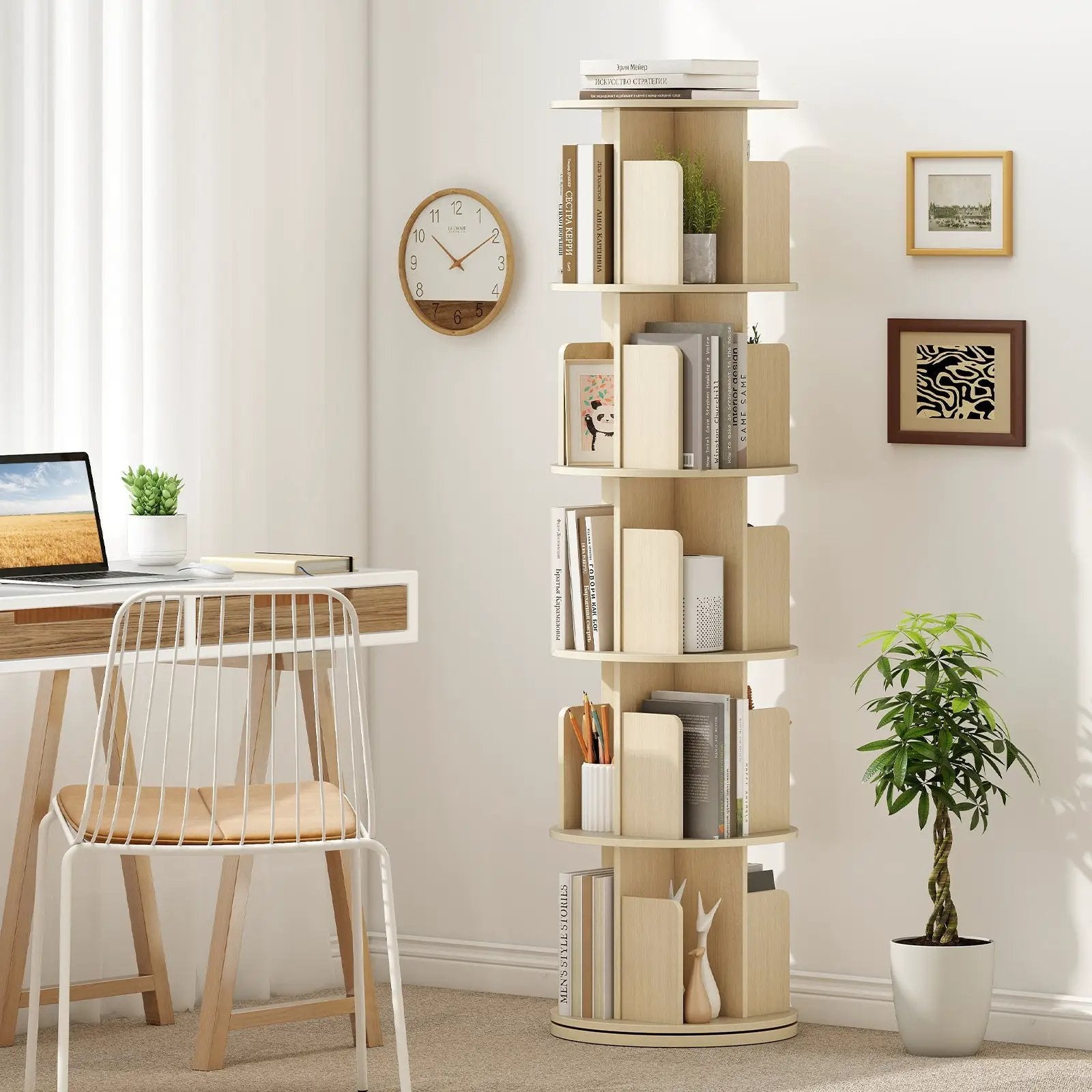 5-Tier Rotating Bookshelf 360¬∞ Display Rack with Dividers and Anti-falling Baffles by DirectDeals