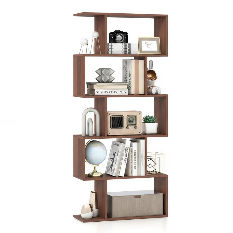 5-Tier S-Shaped Bookshelf with Anti-Tip Kit by DirectDeals