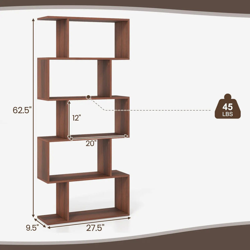 5-Tier S-Shaped Bookshelf with Anti-Tip Kit by DirectDeals