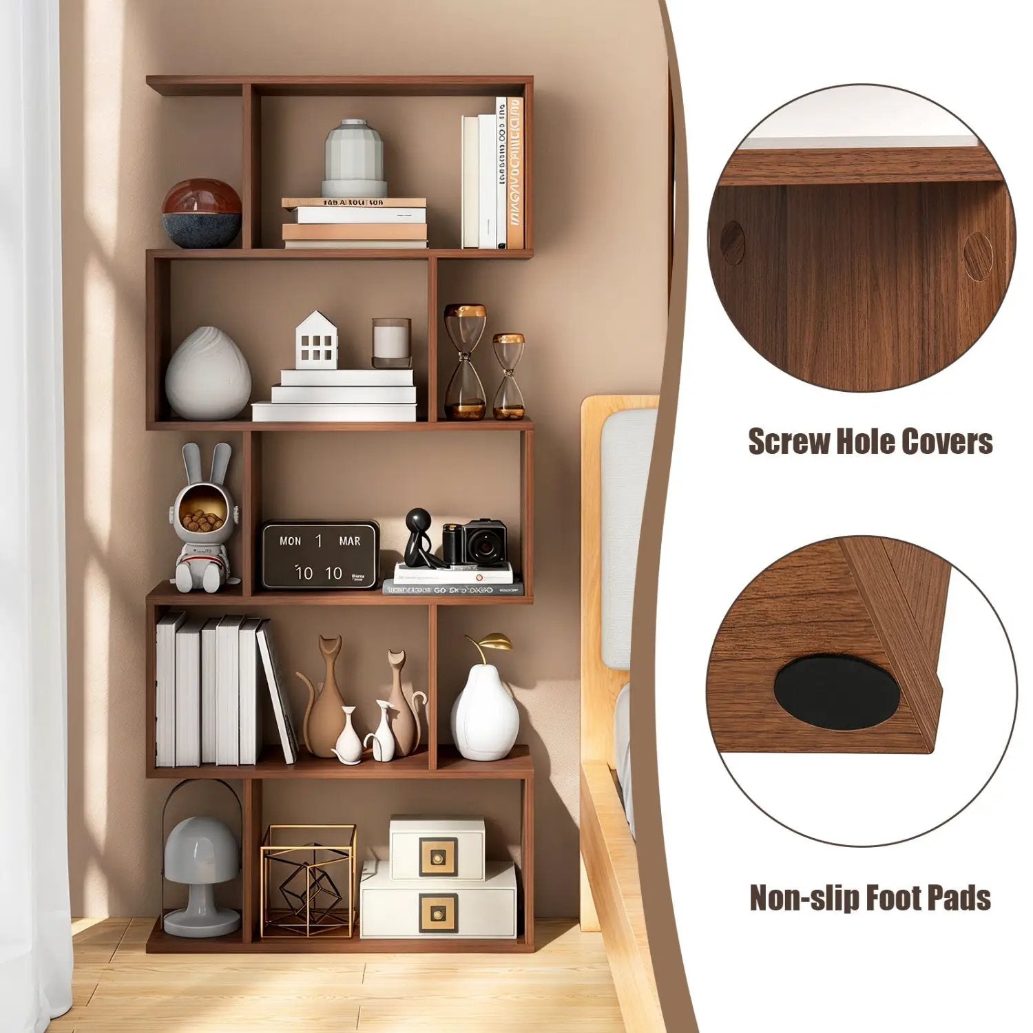 5-Tier S-Shaped Bookshelf with Anti-Tip Kit by DirectDeals