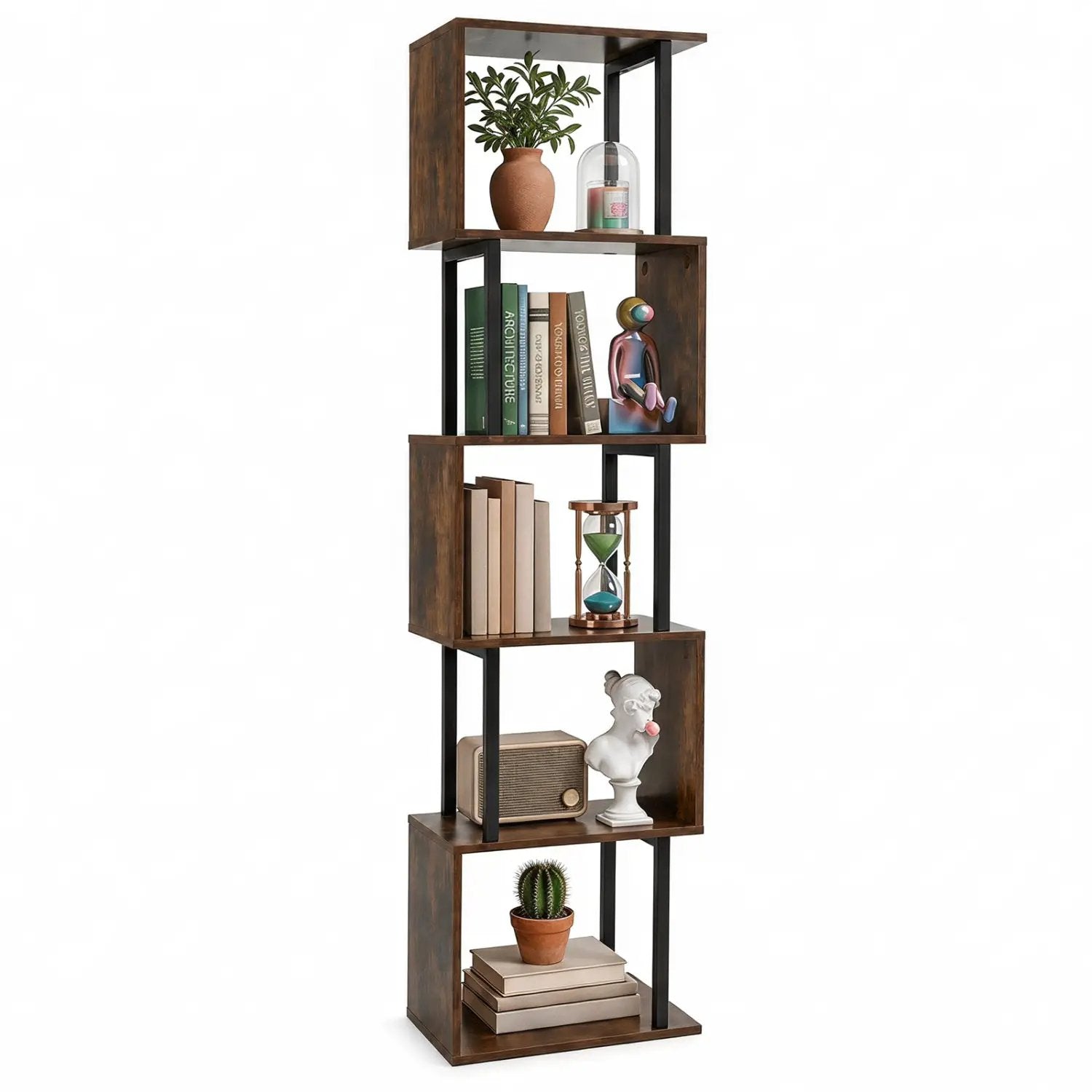 5-Tier S-Shaped Bookshelf with Open Cubes & Anti-Tip Kit by DirectDeals
