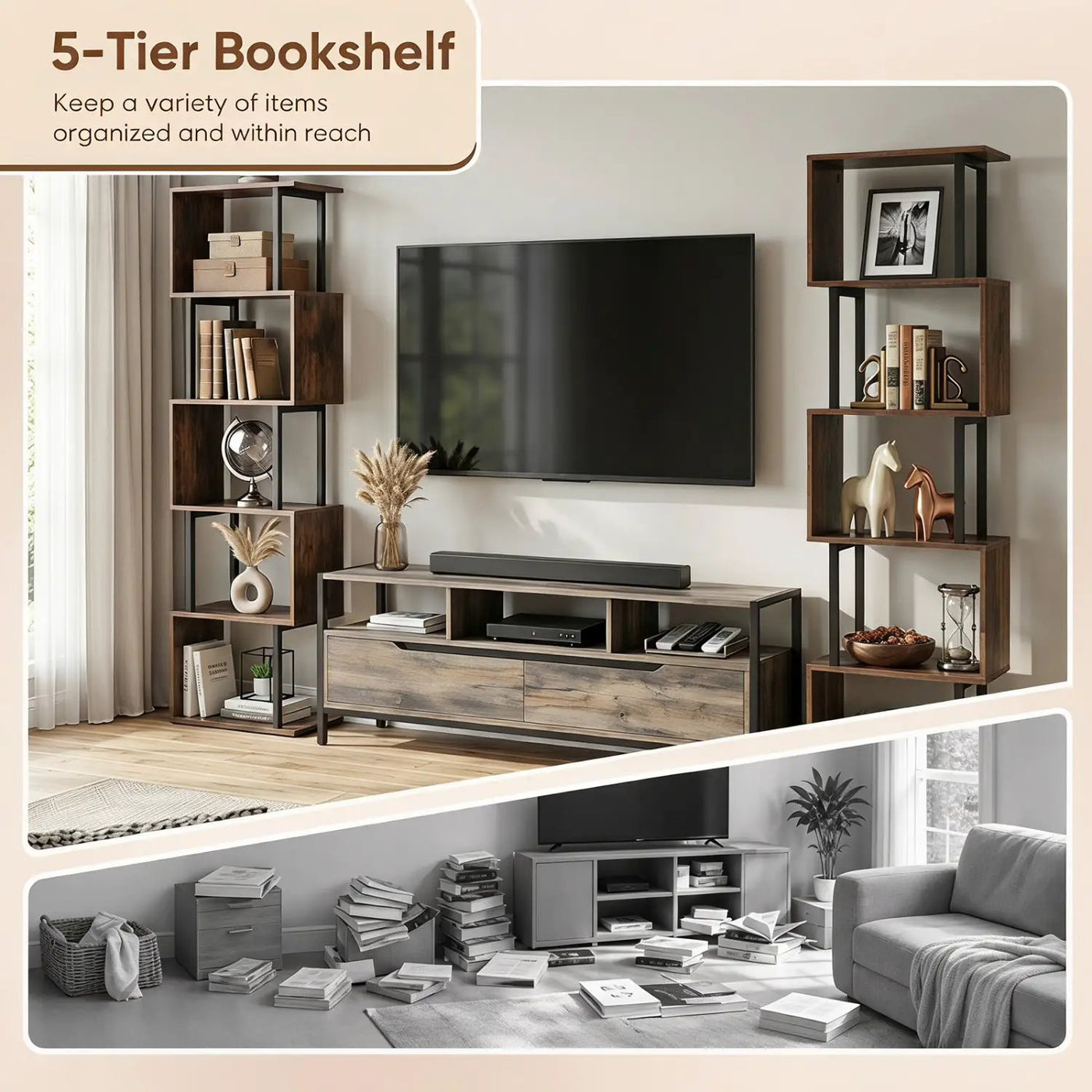 5-Tier S-Shaped Bookshelf with Open Cubes & Anti-Tip Kit by DirectDeals