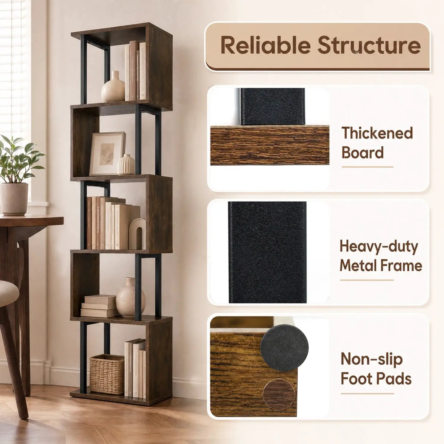 5-Tier S-Shaped Bookshelf with Open Cubes & Anti-Tip Kit by DirectDeals