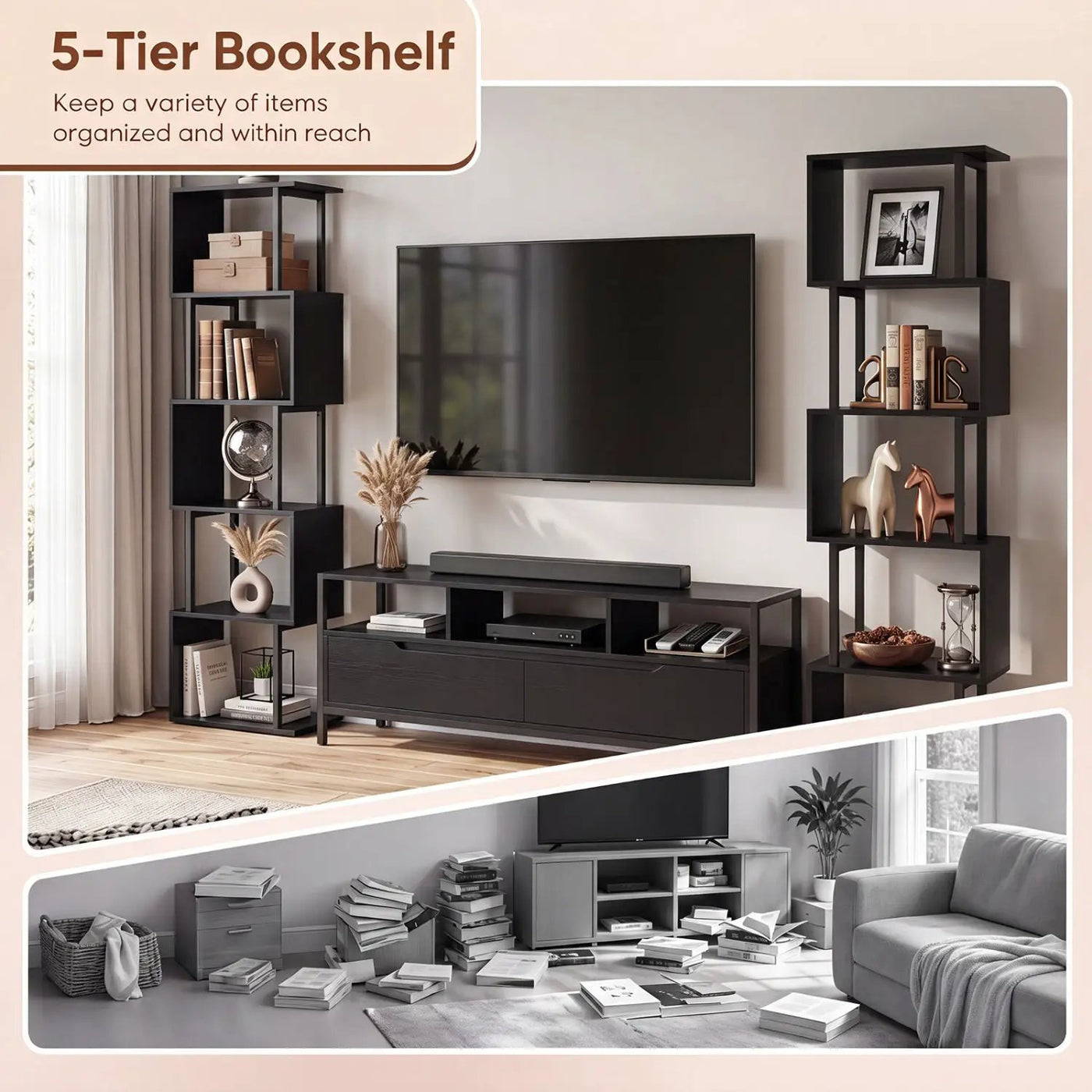 5-Tier S-Shaped Bookshelf with Open Cubes & Anti-Tip Kit by DirectDeals