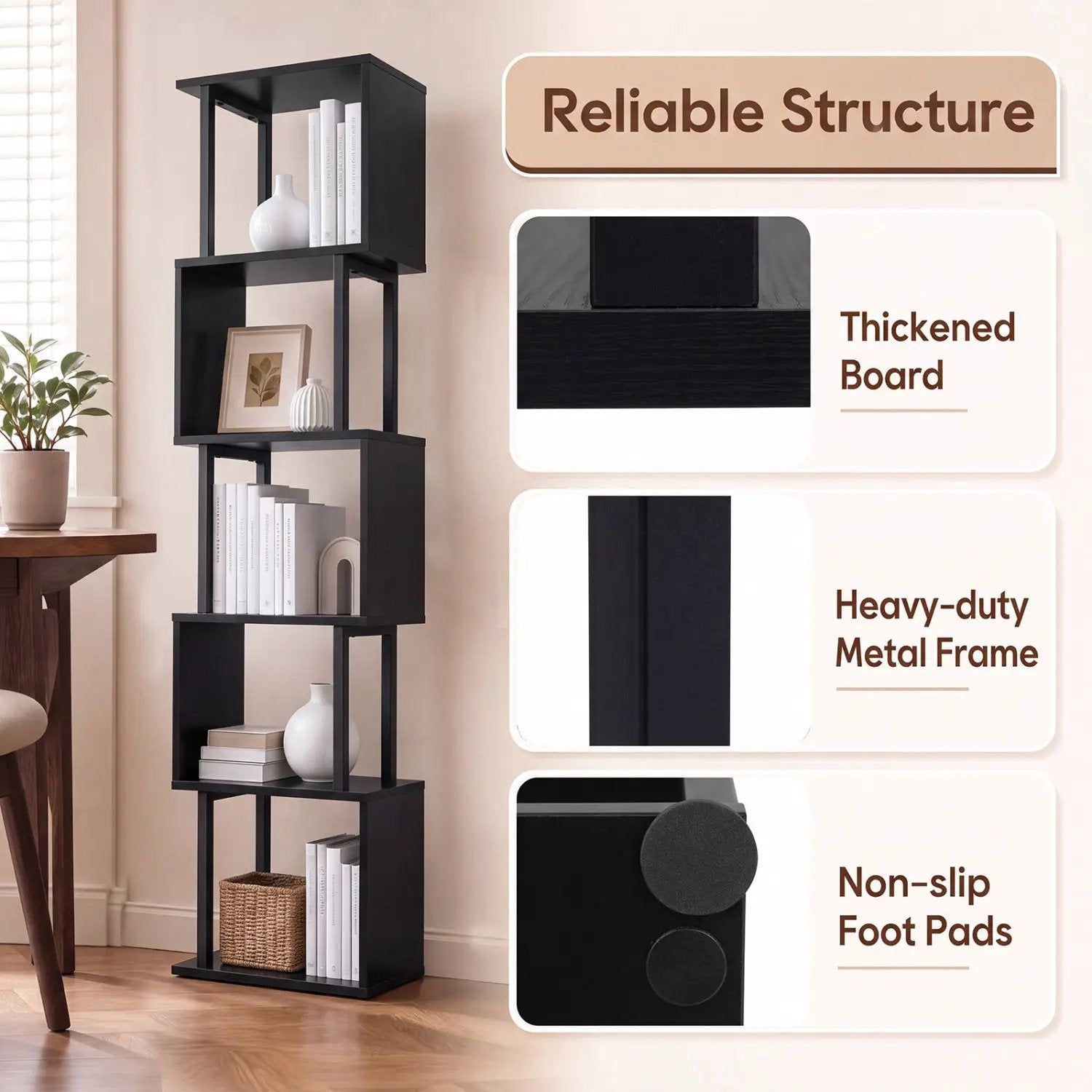 5-Tier S-Shaped Bookshelf with Open Cubes & Anti-Tip Kit by DirectDeals
