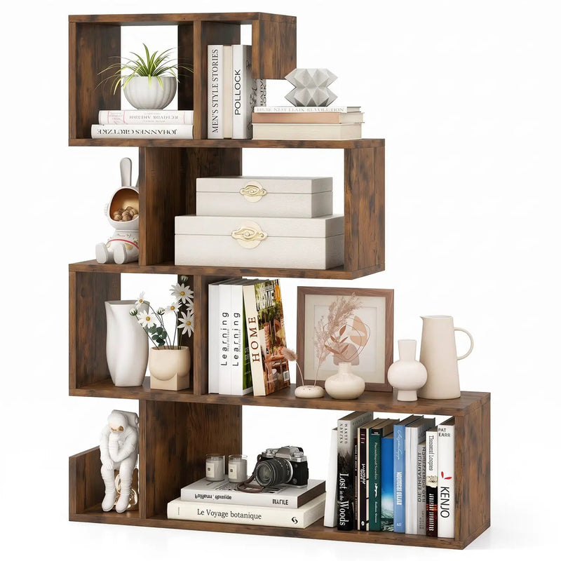 5-Tier S-Shaped Bookshelf with Open Cubes - Rustic Brown by DirectDeals