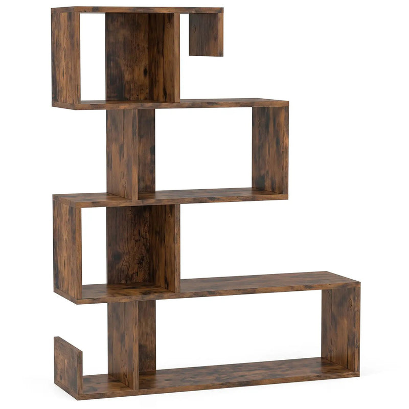 5-Tier S-Shaped Bookshelf with Open Cubes - Rustic Brown by DirectDeals