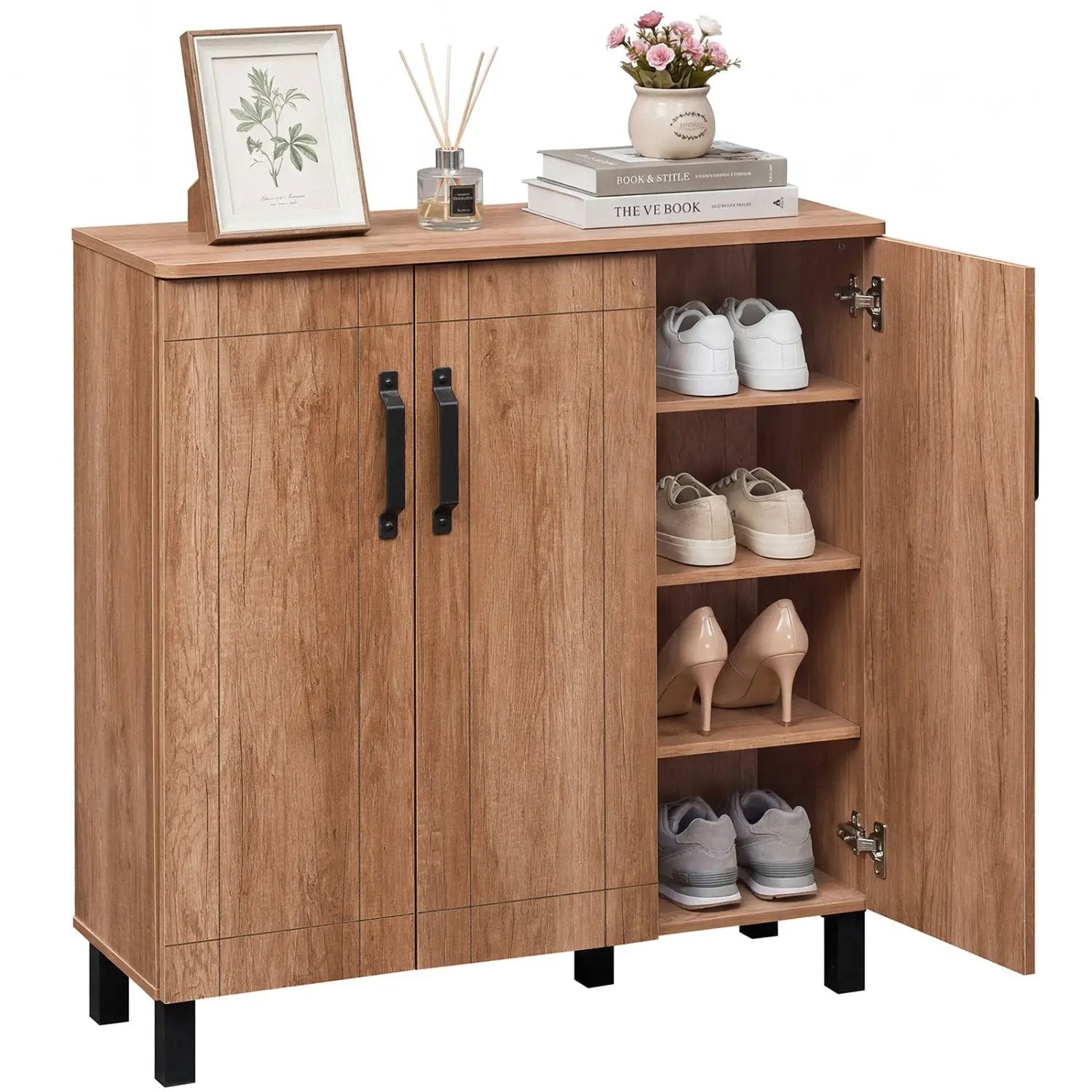 5-Tier Shoe Storage Cabinet Freestanding Shoe Rack Organizer-Oak by DirectDeals