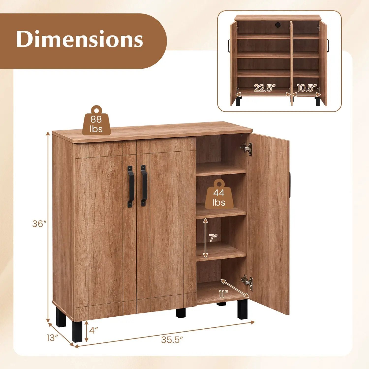 5-Tier Shoe Storage Cabinet Freestanding Shoe Rack Organizer-Oak by DirectDeals