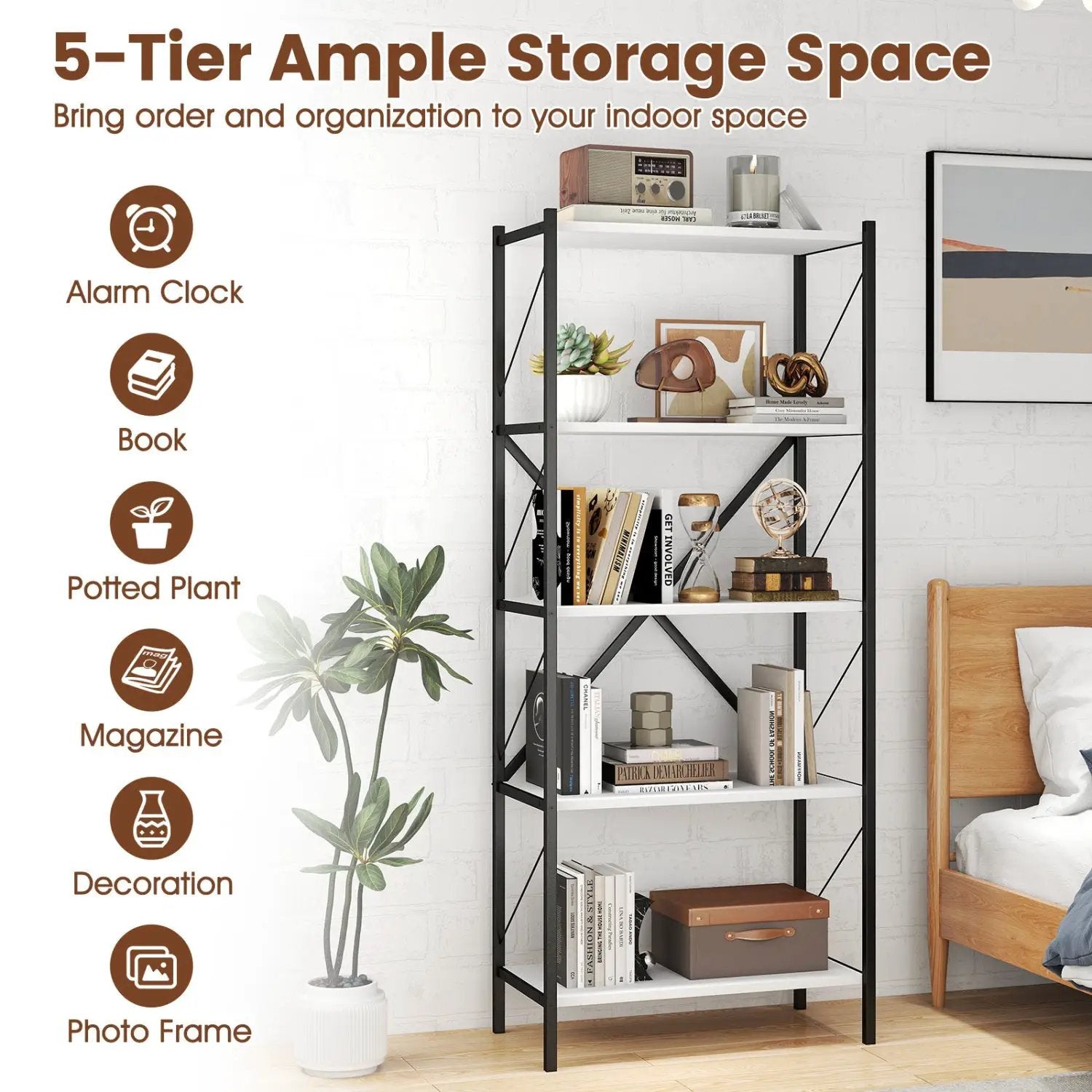 5-Tier Bookshelf with Heavy-Duty Metal Frame by DirectDeals