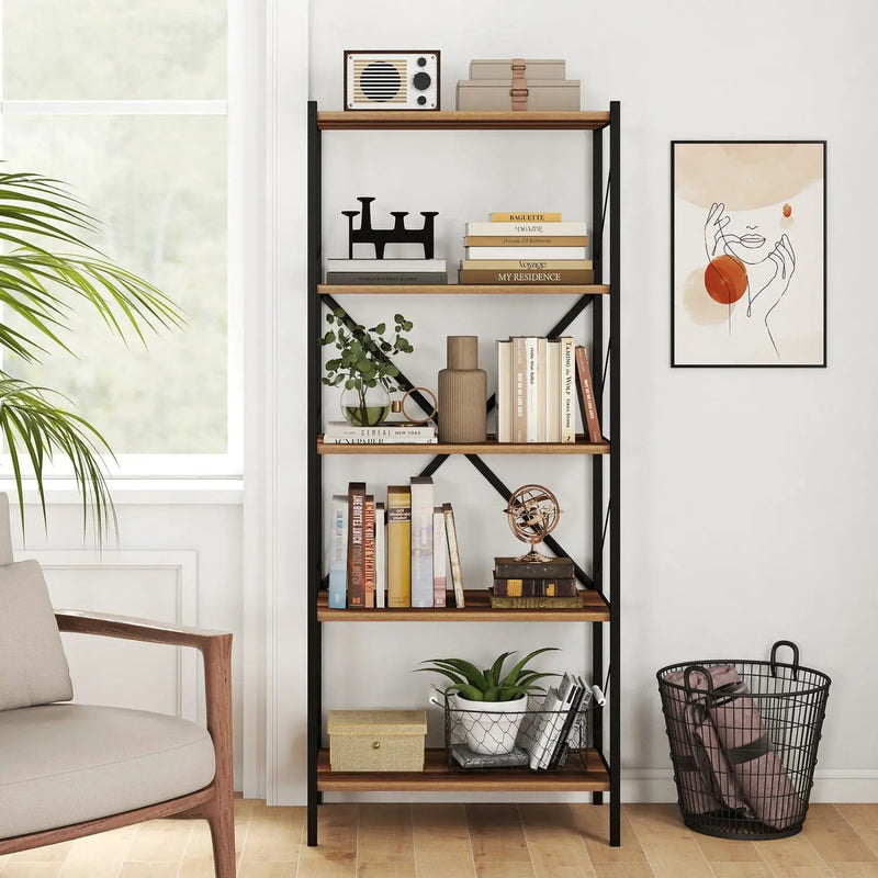 5-Tier Bookshelf with Heavy-Duty Metal Frame by DirectDeals