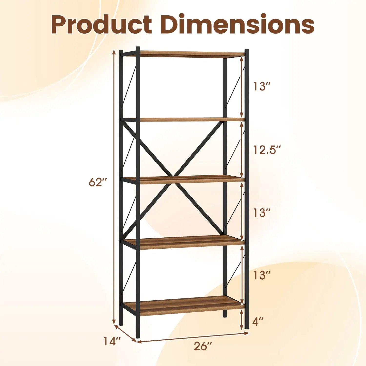 5-Tier Bookshelf with Heavy-Duty Metal Frame by DirectDeals
