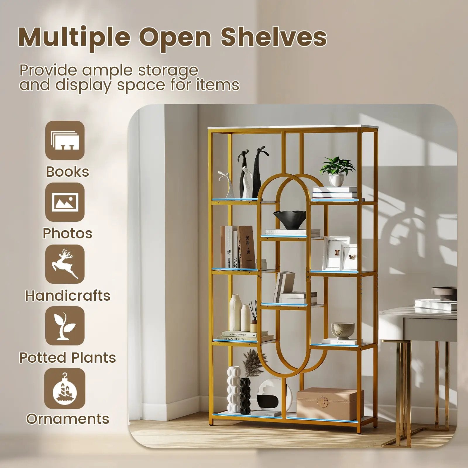 5-Tier Tall Etagere Bookcase with Open Storage Shelves-White by DirectDeals