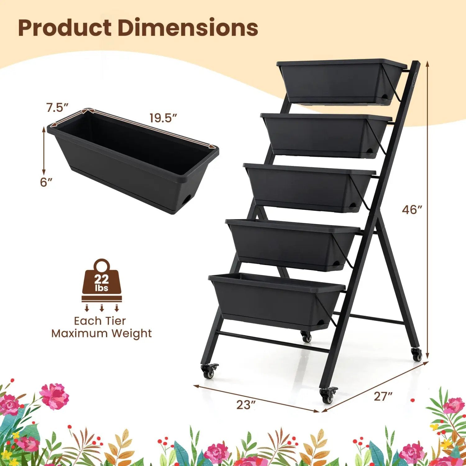 5-Tier Vertical Raised Garden Bed with Wheels for Backyard by DirectDeals