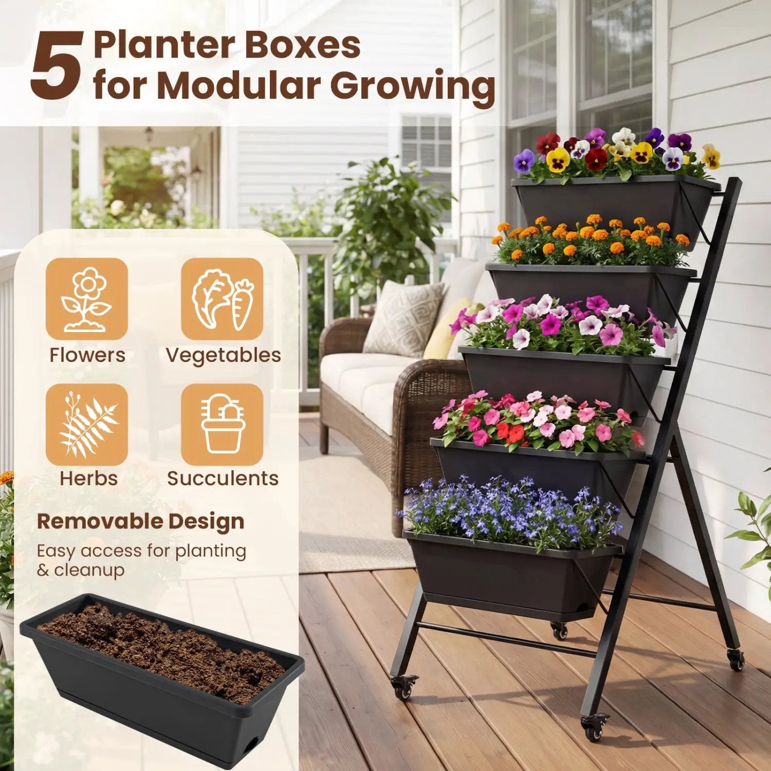 5-Tier Vertical Raised Garden Bed with Wheels for Backyard by DirectDeals