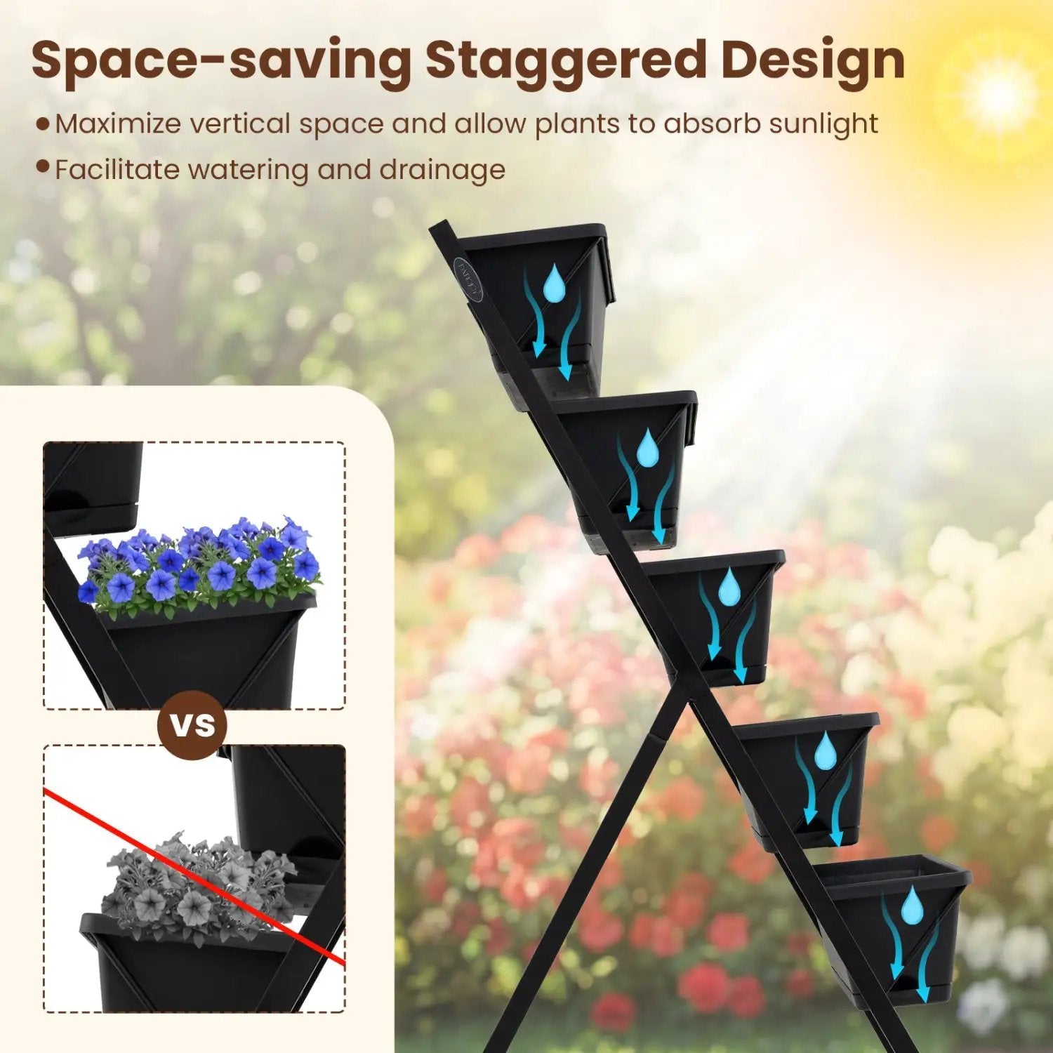 5-Tier Vertical Raised Garden Bed with Wheels for Backyard by DirectDeals