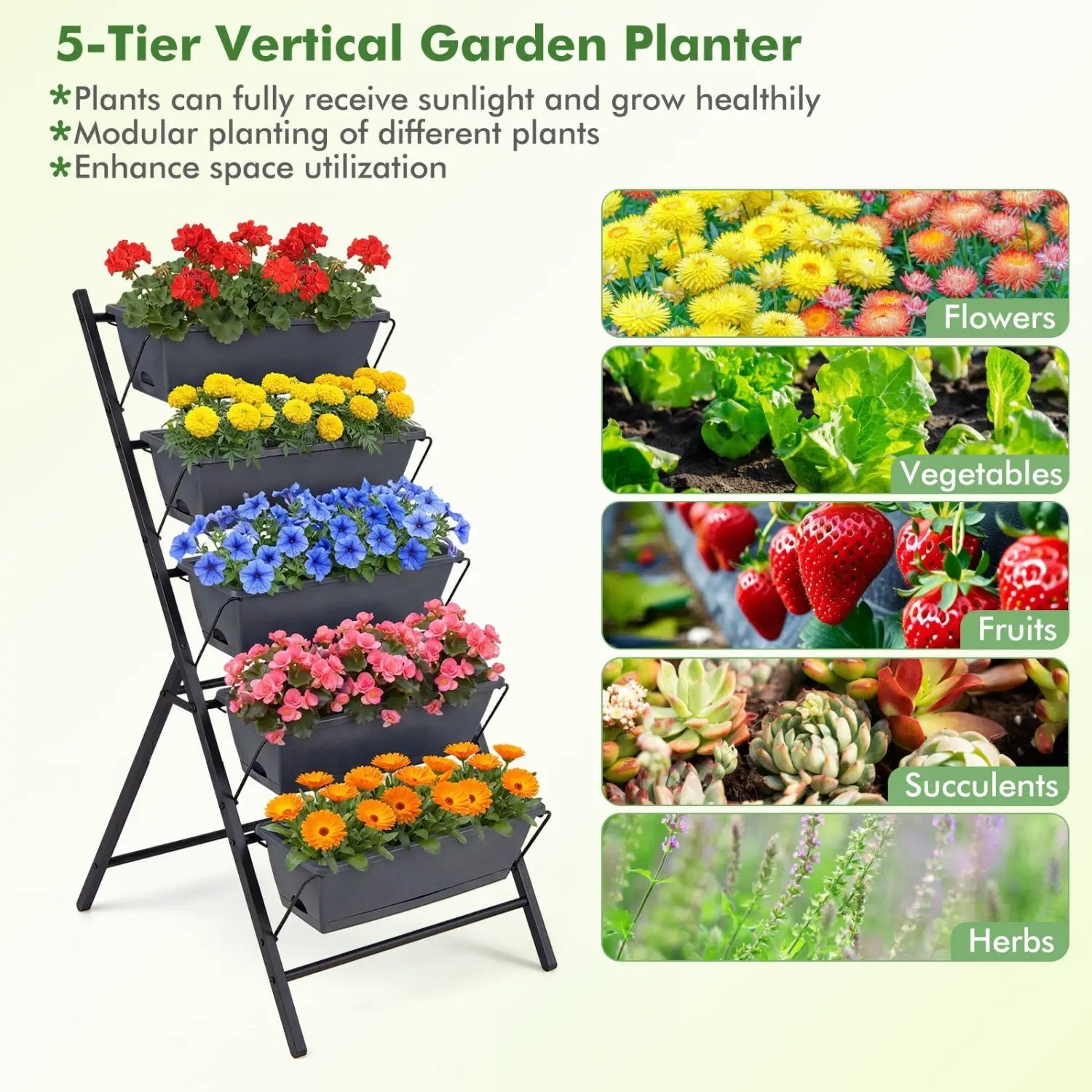 5-Tier Vertical Raised Garden Bed with Drainage System and Removable Trays for Vegetables by DirectDeals