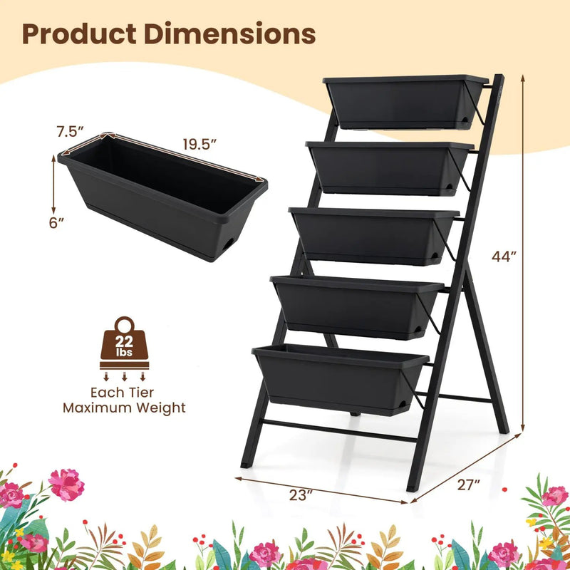 5-Tier Vertical Raised Garden Bed with Drainage Holes for Patio by DirectDeals