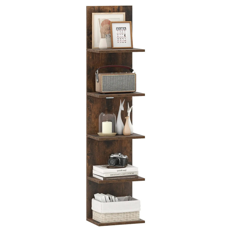 5-Tier Wall Mounted Shelf Unit with Wood Grain by DirectDeals