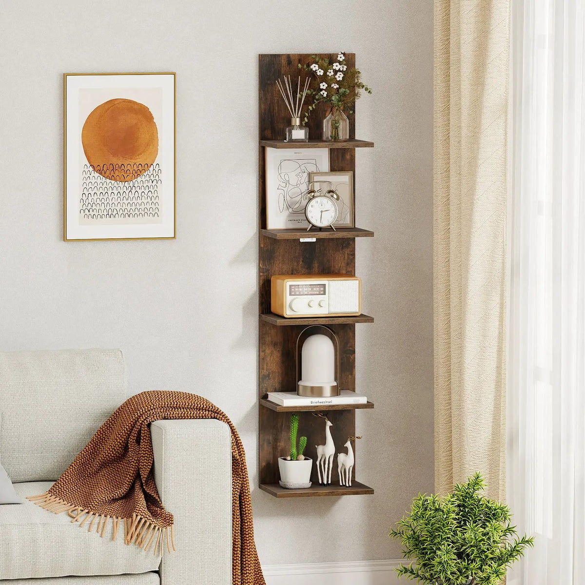 5-Tier Wall Mounted Shelf Unit with Wood Grain, photo 5 of 16
