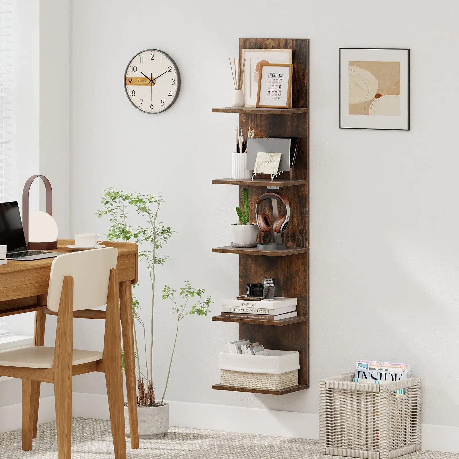 5-Tier Wall Mounted Shelf Unit with Wood Grain by DirectDeals