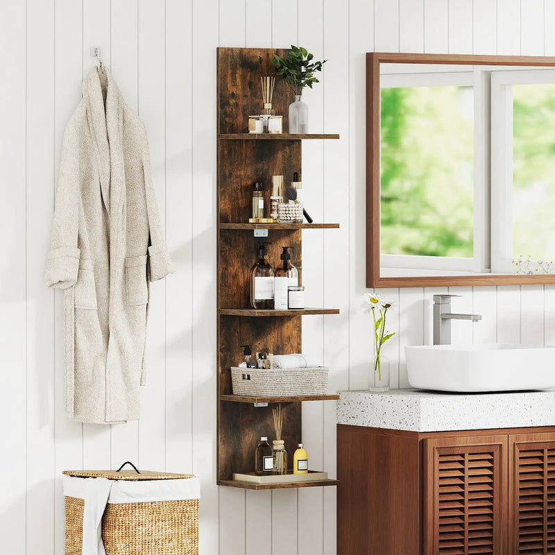 5-Tier Wall Mounted Shelf Unit with Wood Grain by DirectDeals
