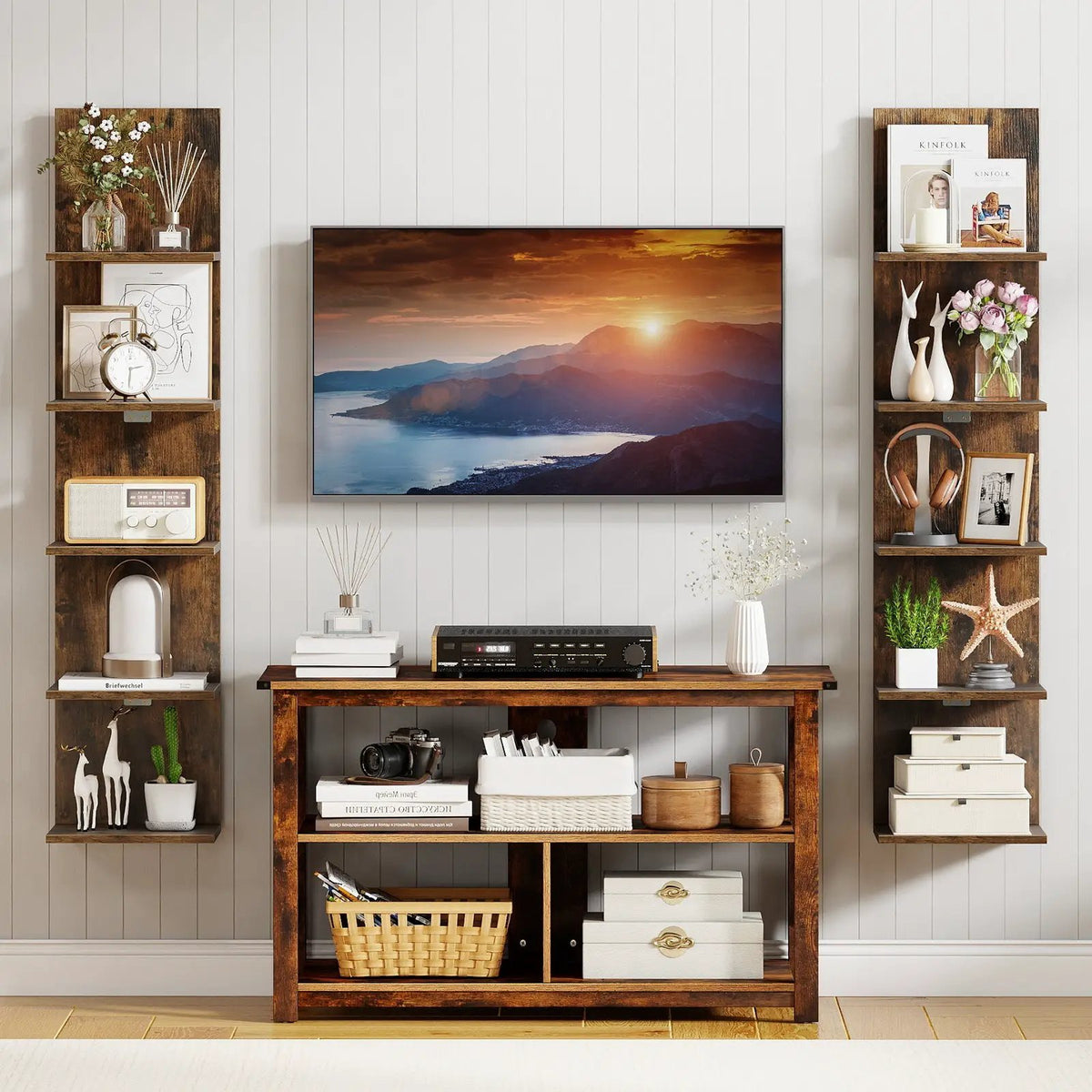 5-Tier Wall Mounted Shelf Unit with Wood Grain, photo 3 of 16