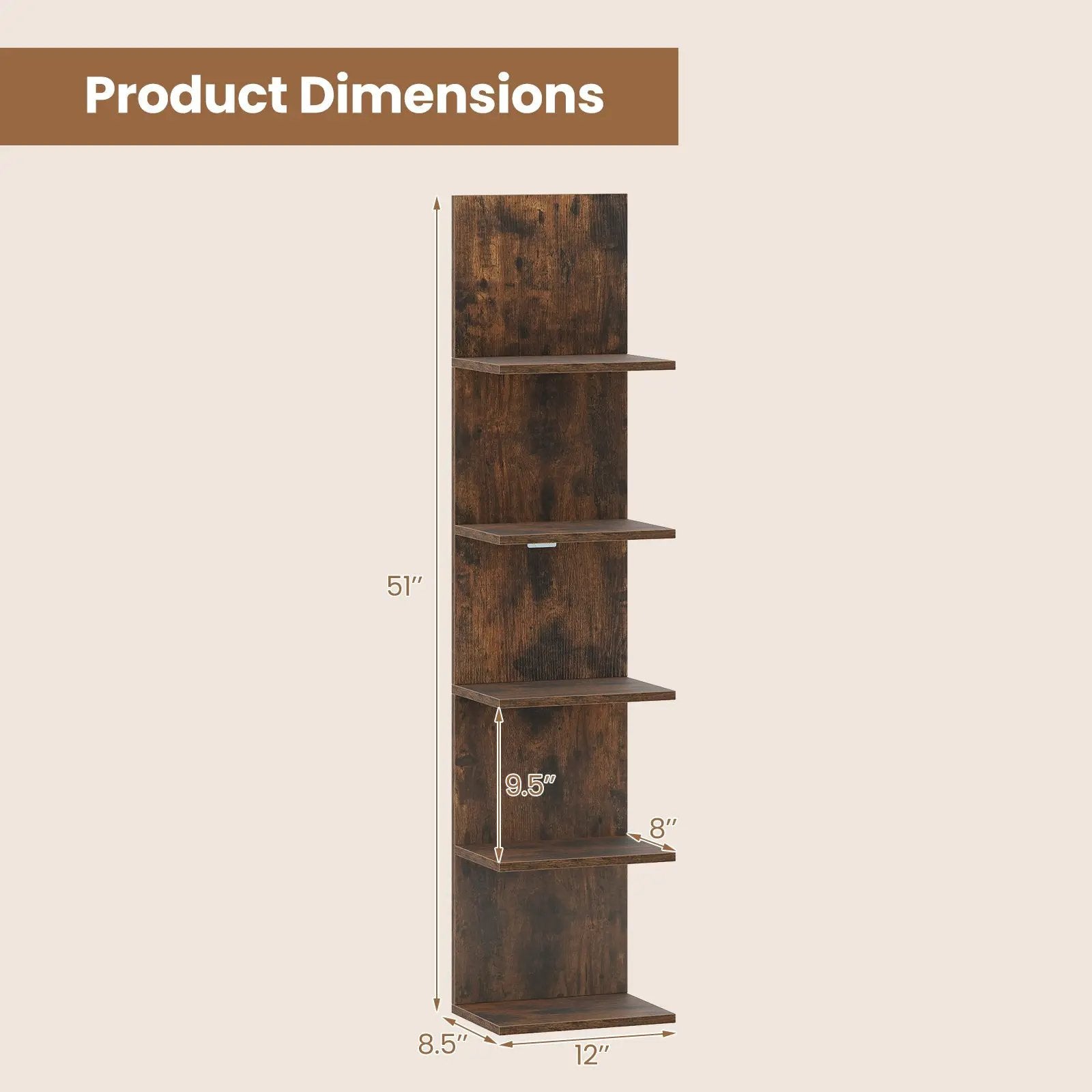 5-Tier Wall Mounted Shelf Unit with Wood Grain by DirectDeals
