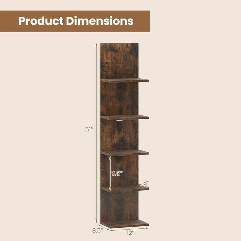 5-Tier Wall Mounted Shelf Unit with Wood Grain by DirectDeals