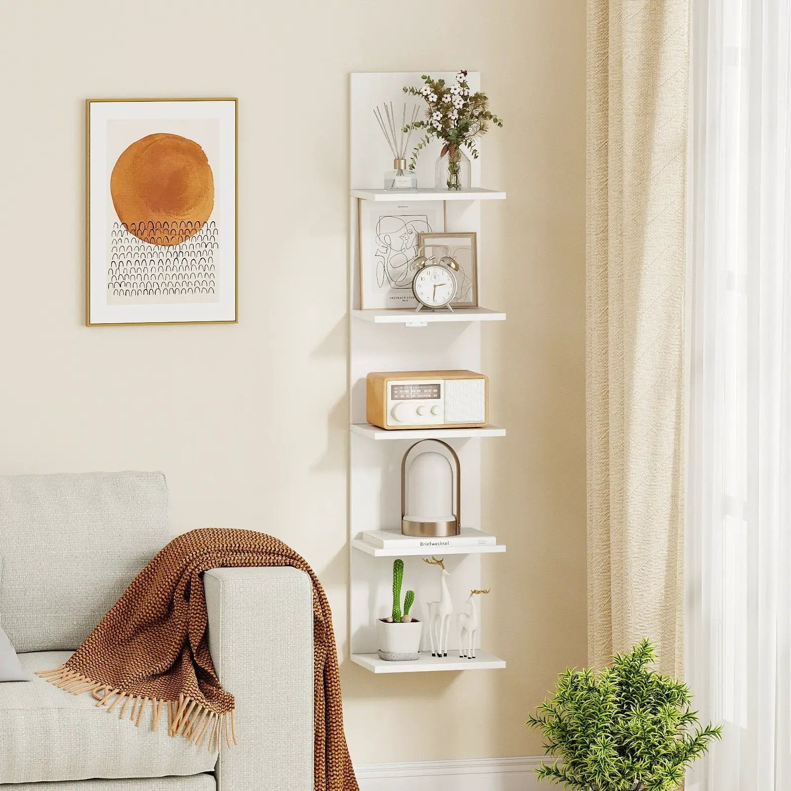 5-Tier Wall Mounted Shelf Unit with Wood Grain by DirectDeals