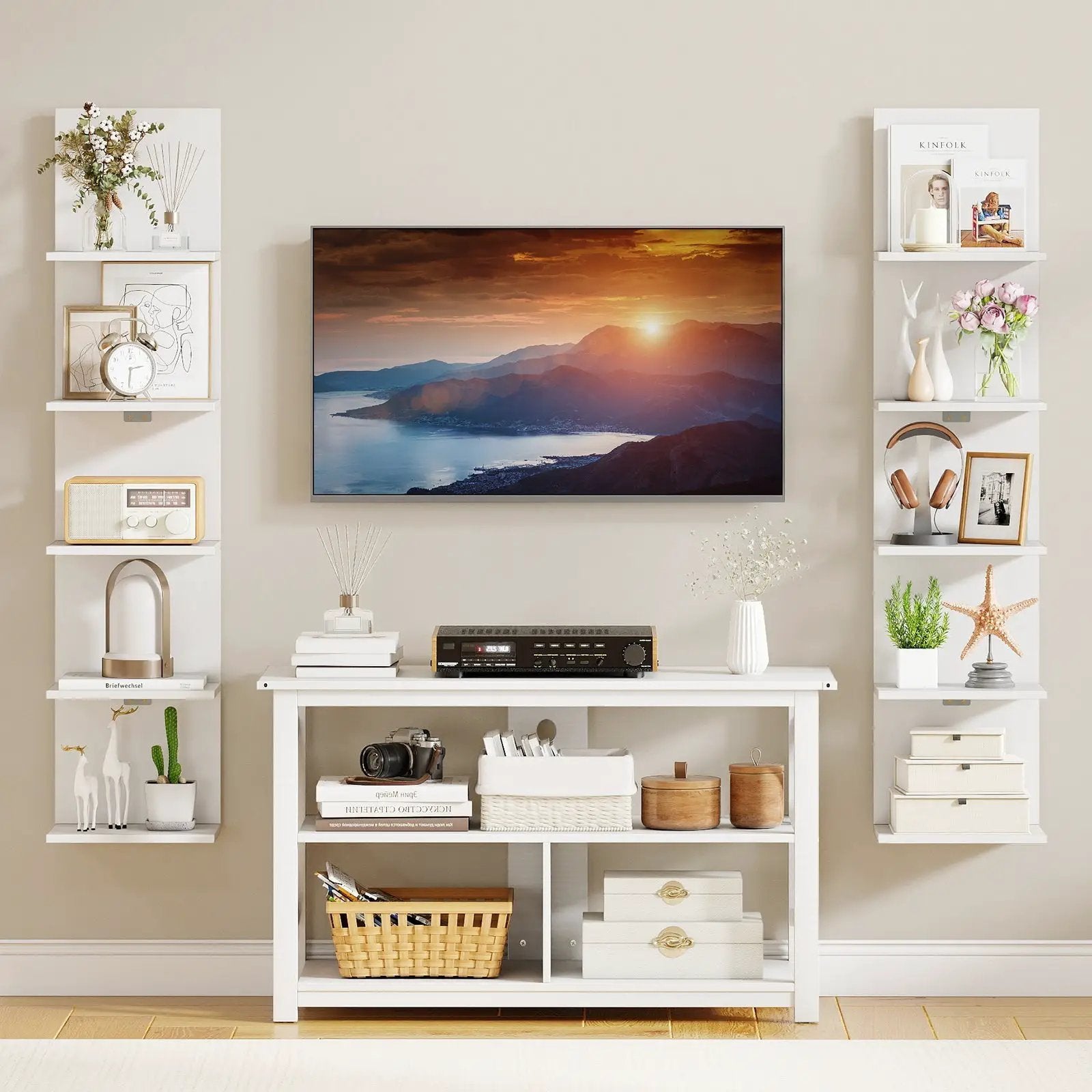 5-Tier Wall Mounted Shelf Unit with Wood Grain by DirectDeals