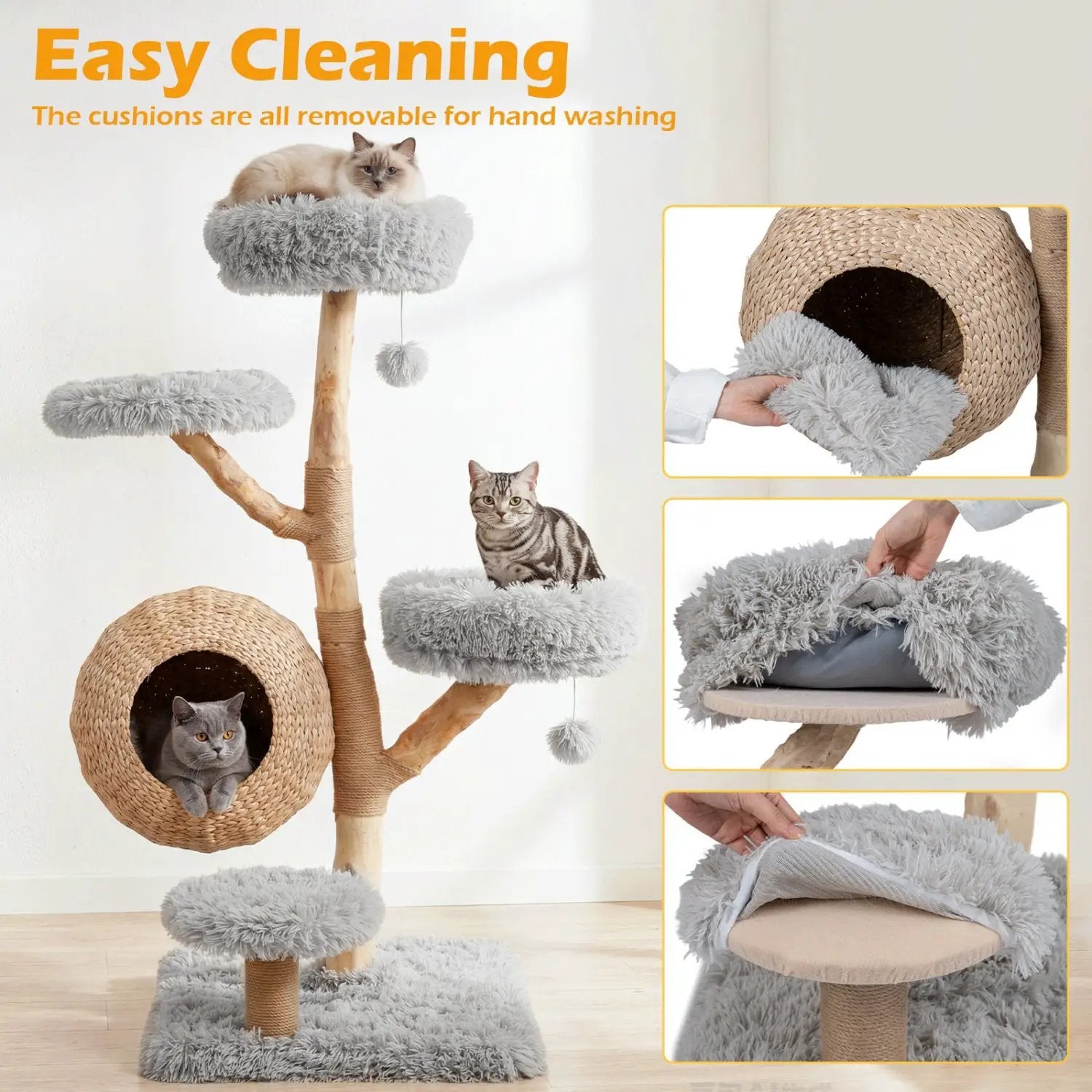 5-Tier Wooden Cat Tree with Woven Condo Plush Perches Jute Posts & Balls by DirectDeals