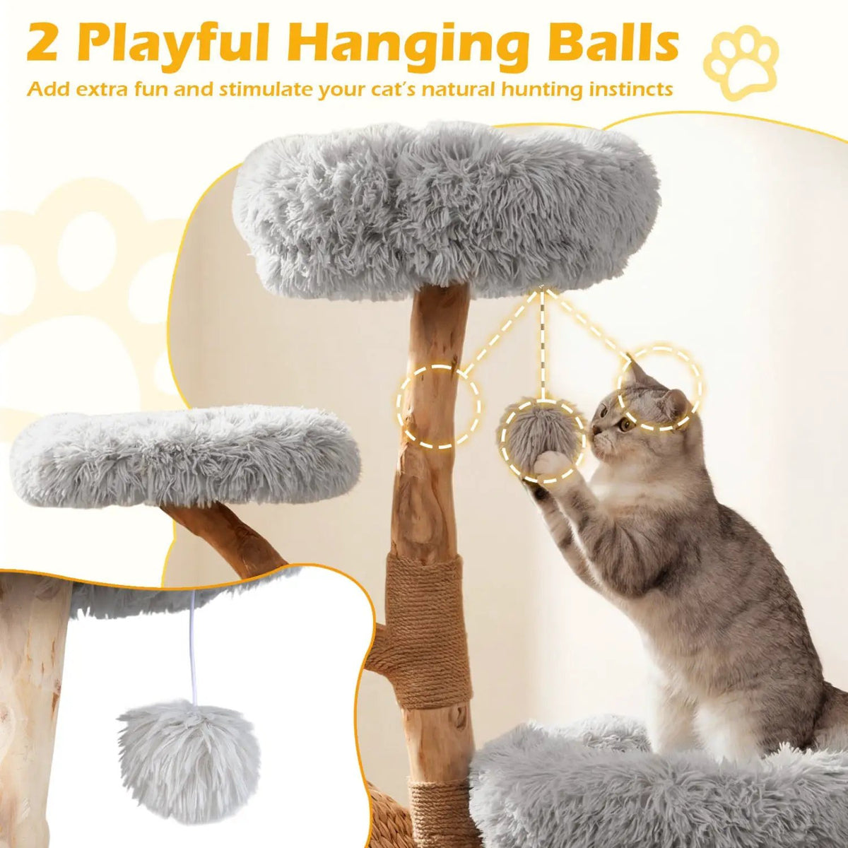 5-Tier Wooden Cat Tree with Woven Condo Plush Perches Jute Posts & Balls, photo 7 of 16