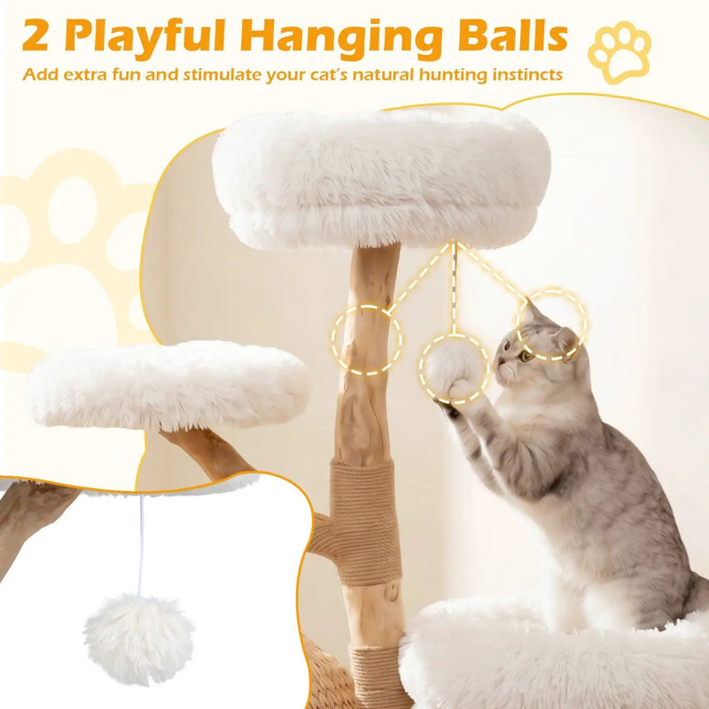 5-Tier Wooden Cat Tree with Woven Condo Plush Perches Jute Posts & Balls by DirectDeals