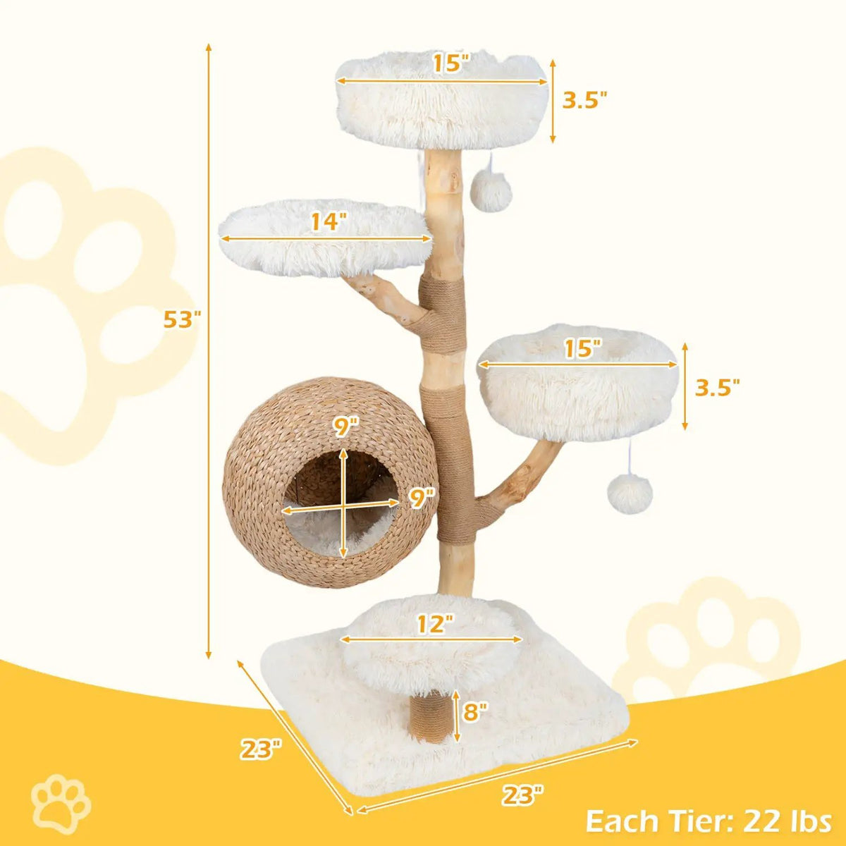 5-Tier Wooden Cat Tree with Woven Condo Plush Perches Jute Posts & Balls, photo 11 of 16